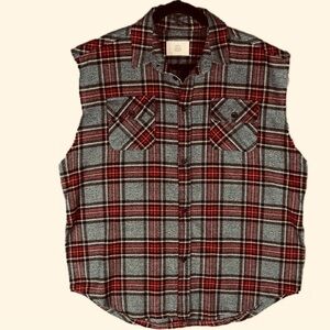 Fear of God Red and Gray Plaid Sleeveless Shirt